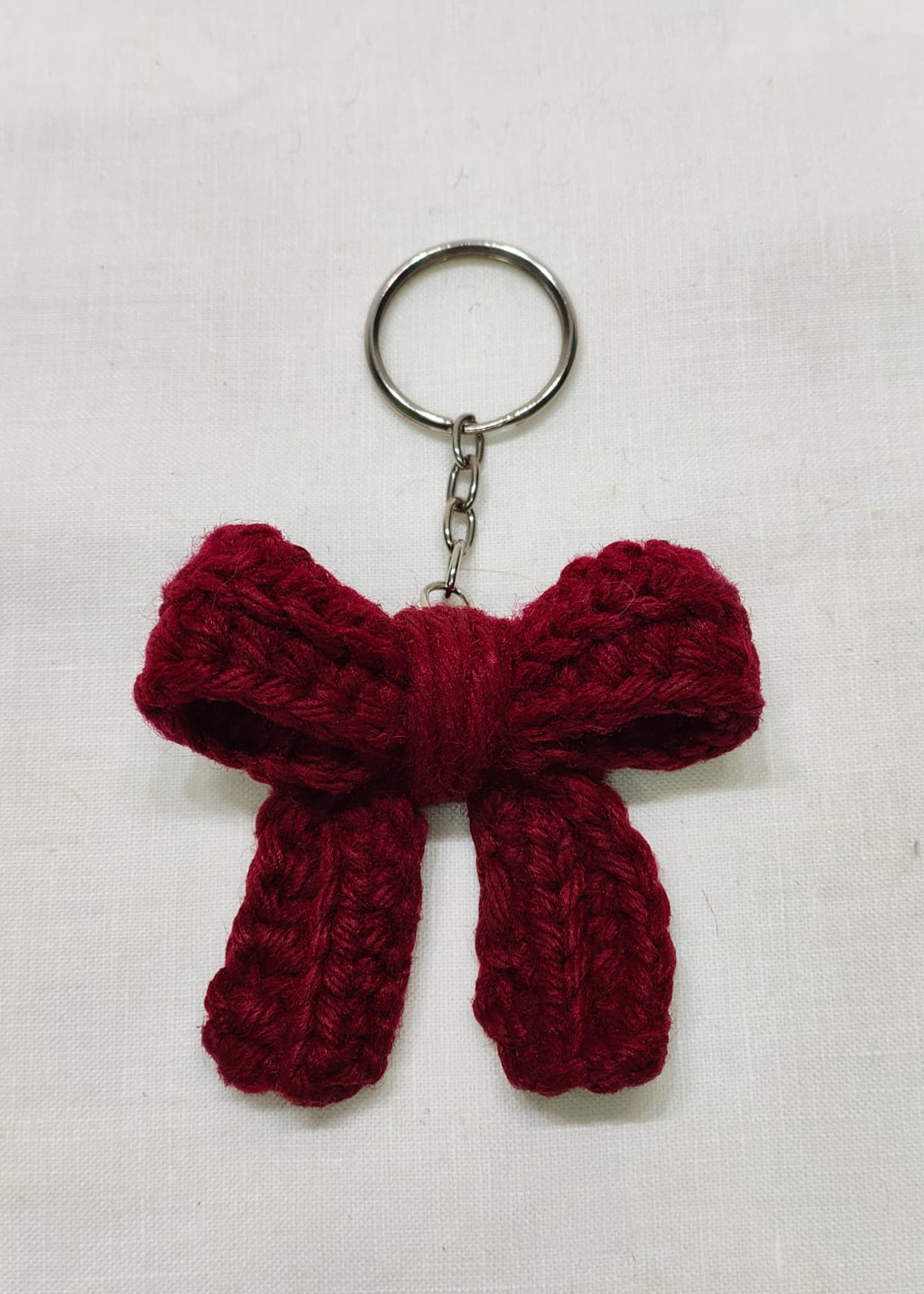 Maroon Bow Keychain- Crochet