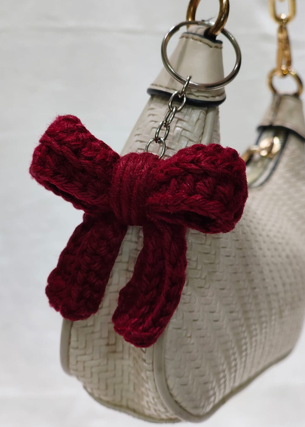 Maroon Bow Keychain- Crochet