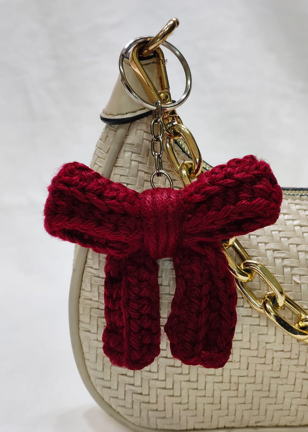 Maroon Bow Keychain- Crochet