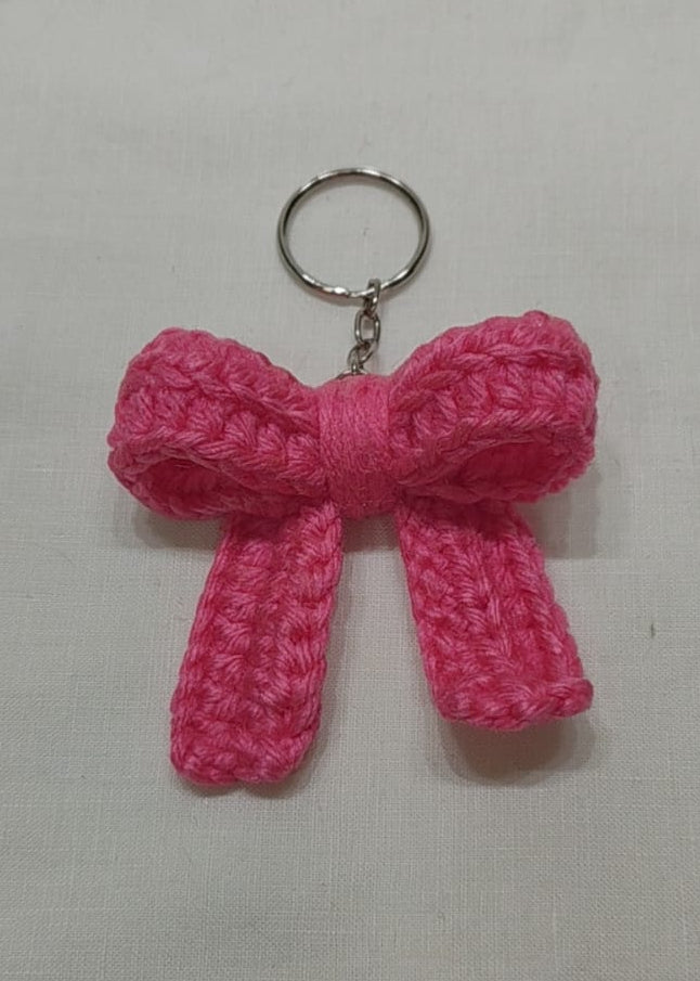 Pink Bow Keychain- Crochet