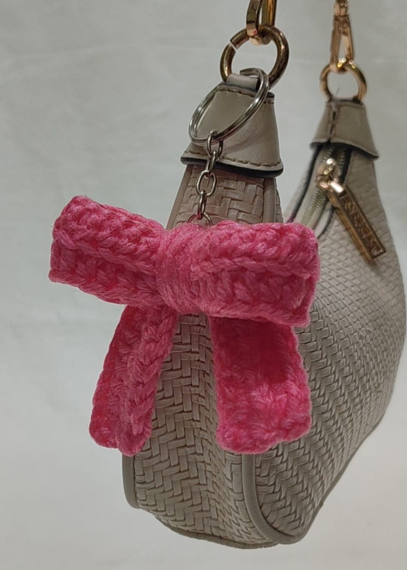 Pink Bow Keychain- Crochet