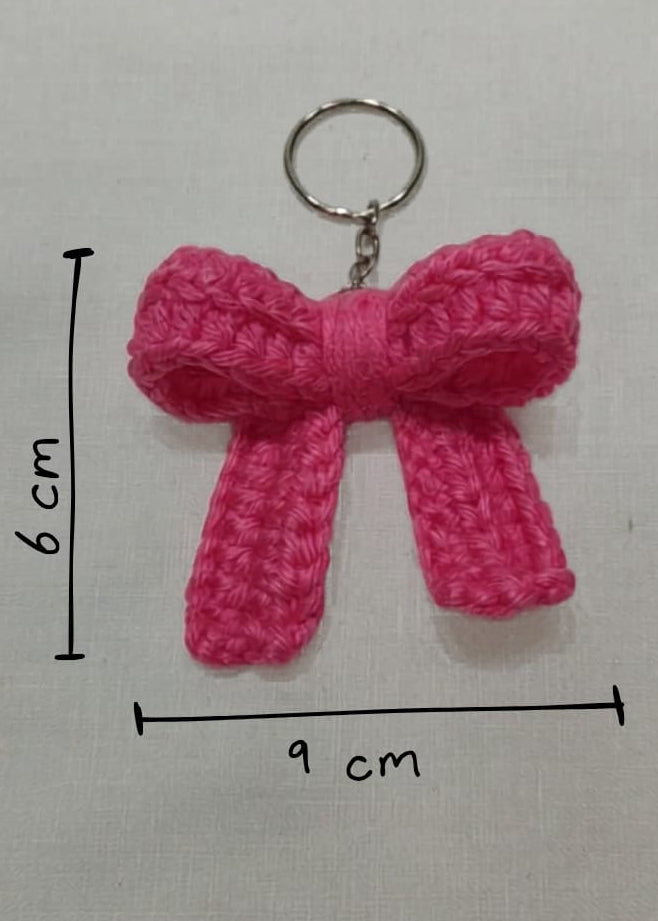Pink Bow Keychain- Crochet