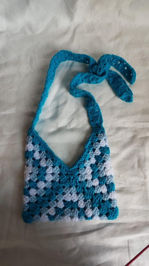 Adjustable Sling Bag Blue- Crochet
